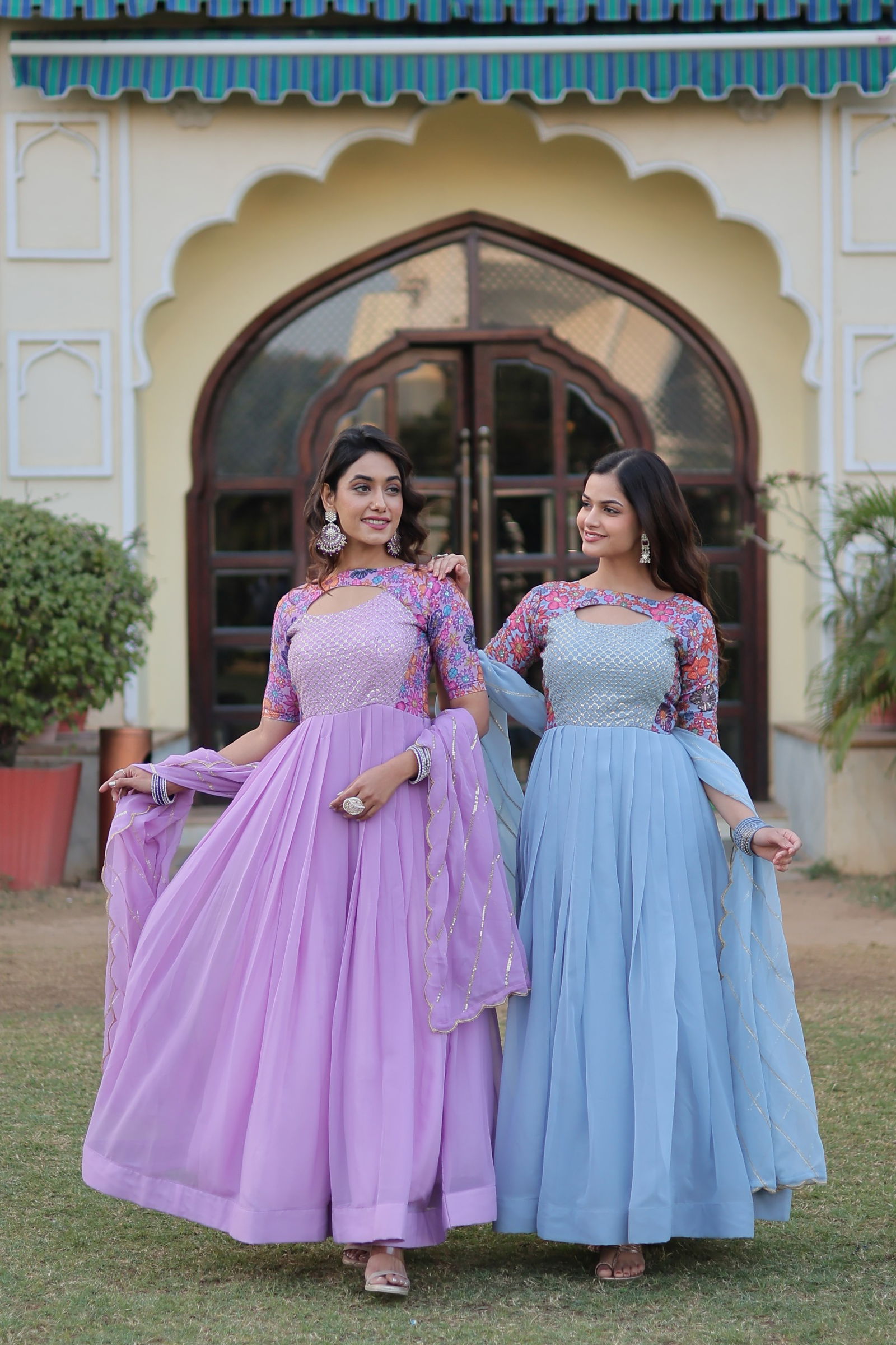 KA 1083 Georgette  Designer Party Wear Gown With Dupatta Wholesale Clothing Suppliers In India